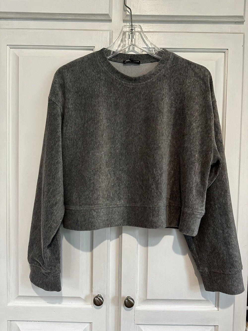 Zara Womens Cropped Sweater Knit Gray Pullover Ribbed Size Small